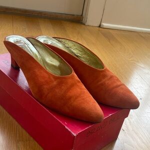 Saks Fifth Avenue Orange Suede Pointed-Toe Mule Heels